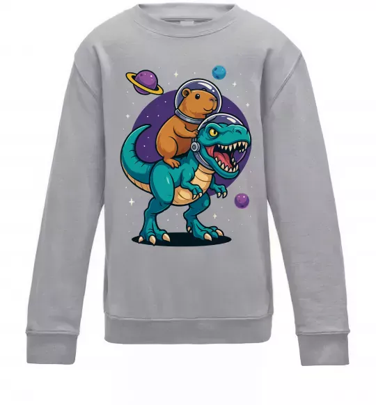 Дитячий світшот Динозавр та капібара в космосі Сірий меланж фото