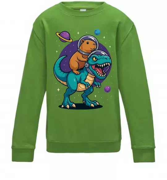 Дитячий світшот Динозавр та капібара в космосі Лаймовий фото