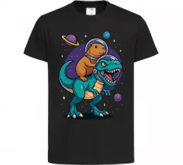 Детская футболка Динозавр та капібара в космосі Черный фото