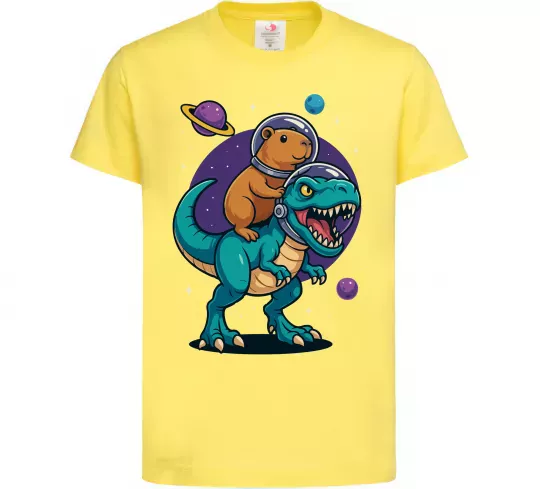 Детская футболка Динозавр та капібара в космосі Лимонный фото