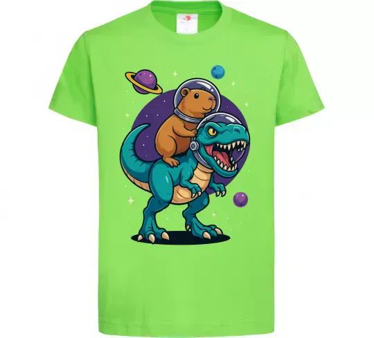Детская футболка Динозавр та капібара в космосі Лаймовый фото