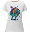 Жіноча преміум футболка Динозавр та капібара в космосі Білий фото