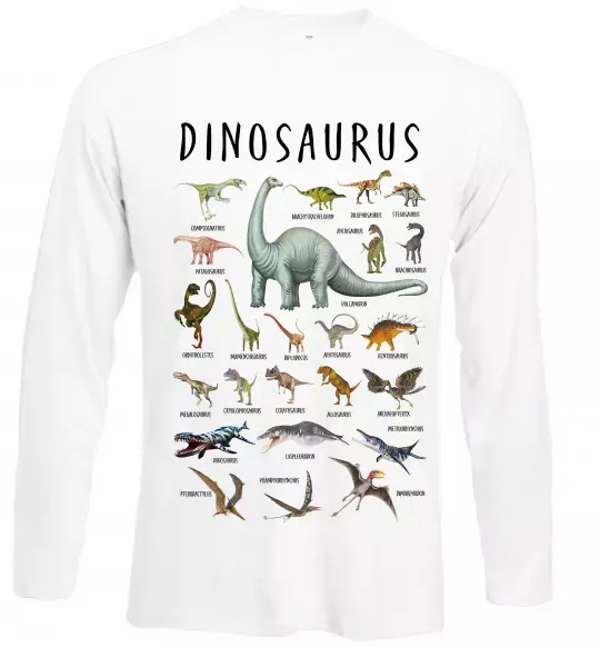 Лонгслів Види динозаврів Білий фото