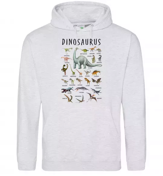 Мужская толстовка (худи) Види динозаврів Серый меланж фото