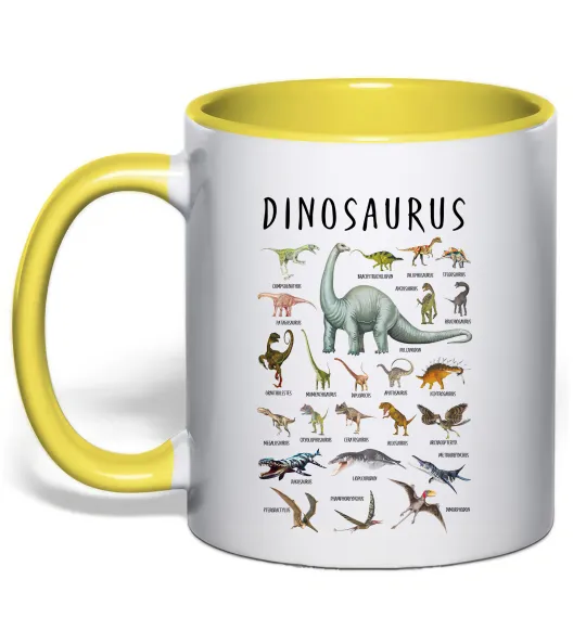 Чашка з кольоровою ручкою Види динозаврів Лимонний фото