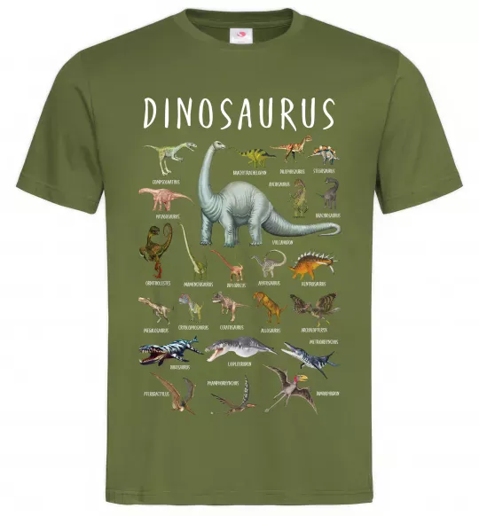 Мужская футболка Види динозаврів Оливковый фото