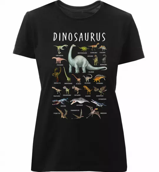 Женская премиум футболка Види динозаврів Черный фото