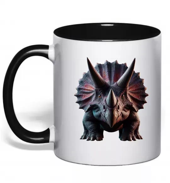 Чашка с цветной ручкой Трицератопс Черный фото