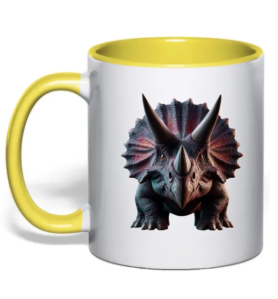 Чашка с цветной ручкой Трицератопс Лимонный фото