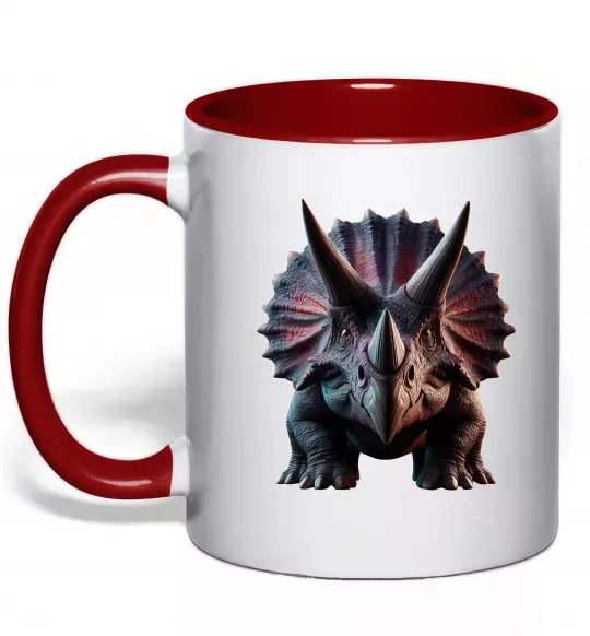 Чашка с цветной ручкой Трицератопс Красный фото