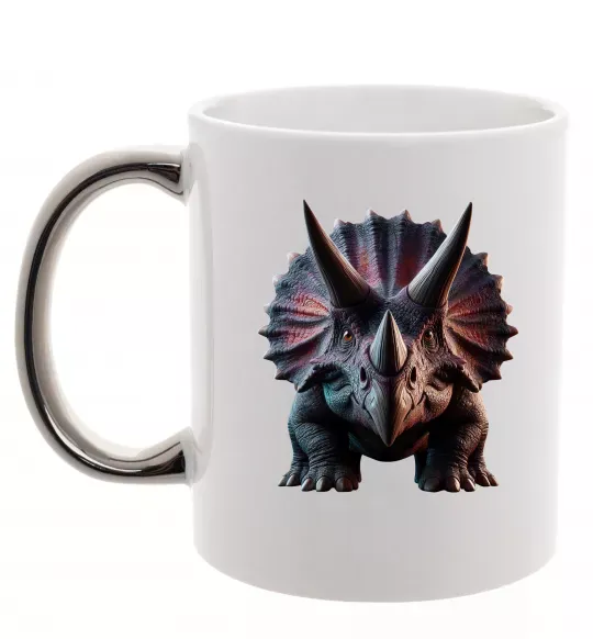 Чашка с цветной ручкой Трицератопс Серебро фото
