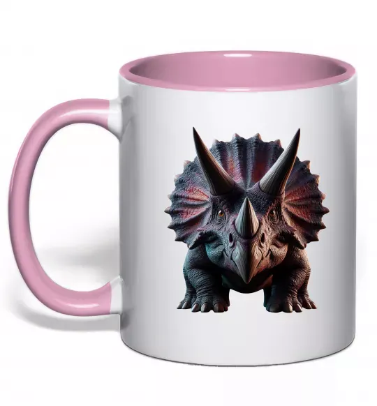 Чашка с цветной ручкой Трицератопс Нежно розовый фото