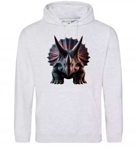 Мужская толстовка (худи) Трицератопс Серый меланж фото