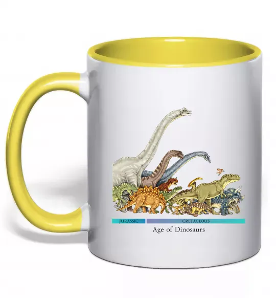 Чашка с цветной ручкой Age of dinosaurs Солнечно желтый фото