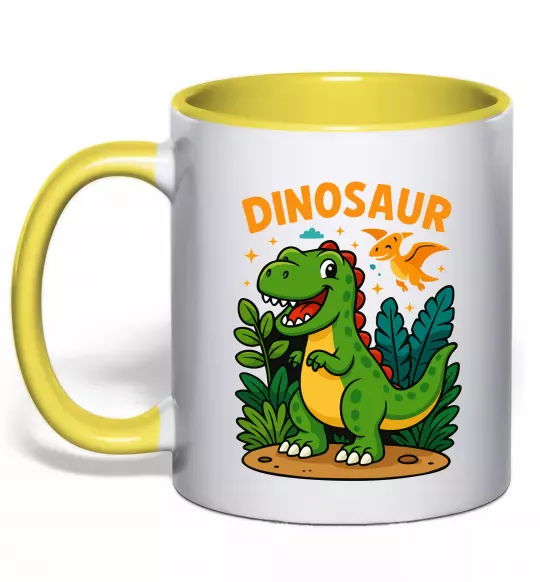 Чашка с цветной ручкой Dinosaur Солнечно желтый фото