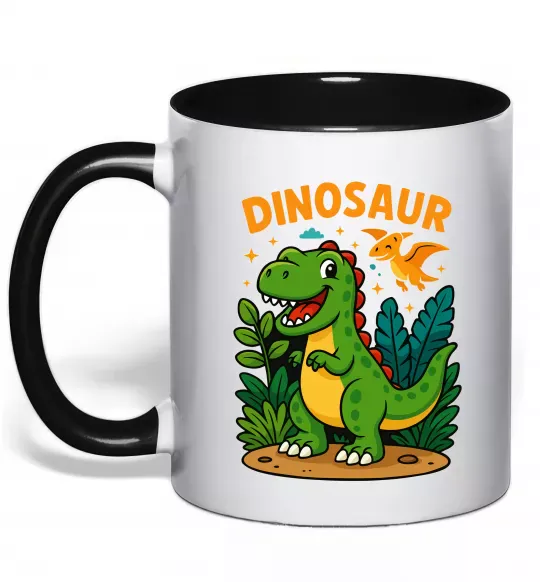 Чашка с цветной ручкой Dinosaur Черный фото