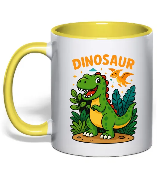 Чашка з кольоровою ручкою Dinosaur Лимонний фото