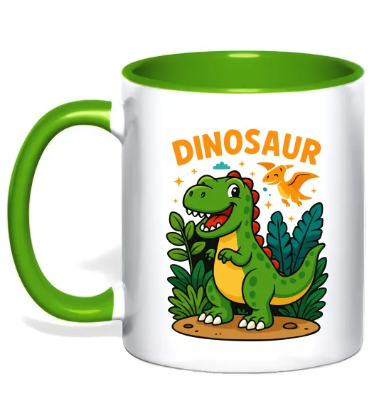 Чашка з кольоровою ручкою Dinosaur Лаймовий фото