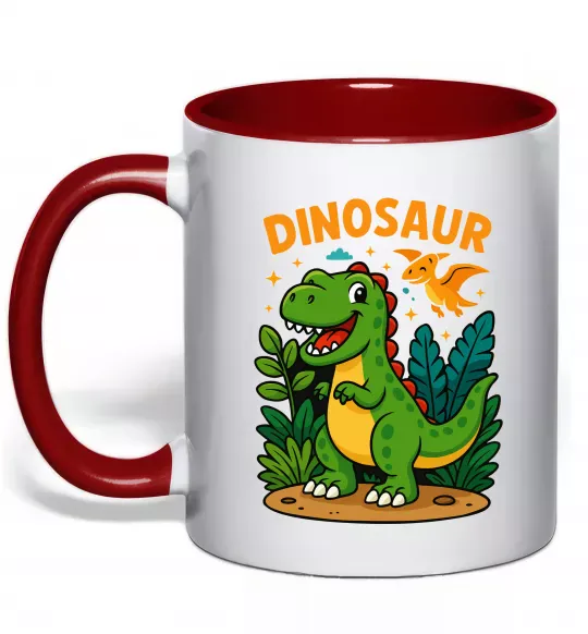 Чашка с цветной ручкой Dinosaur Красный фото