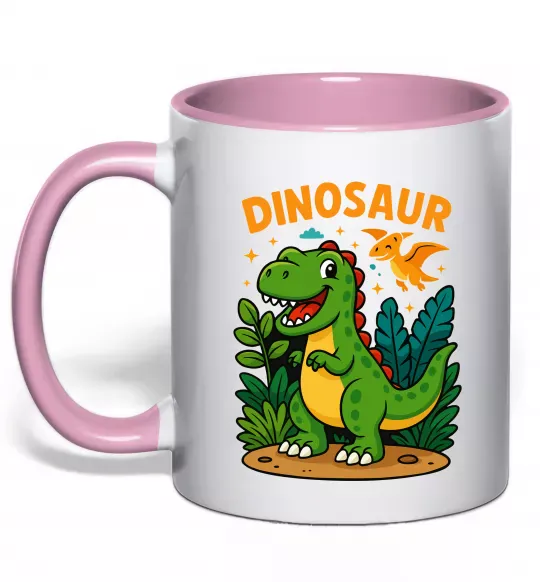 Чашка с цветной ручкой Dinosaur Нежно розовый фото