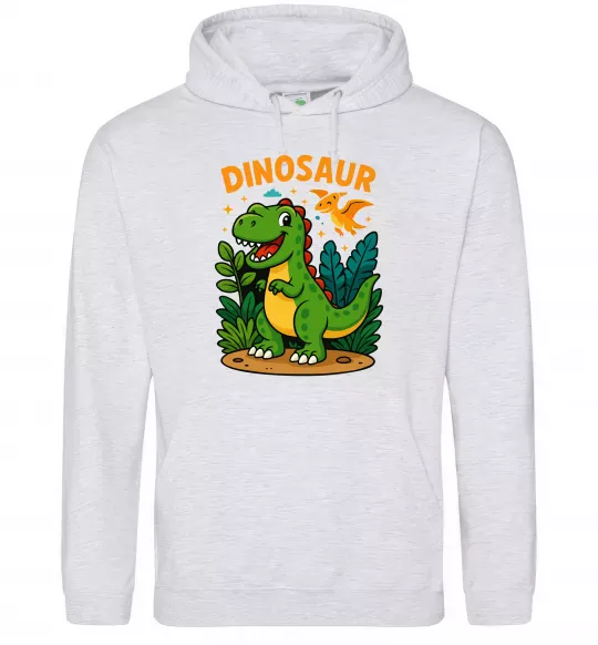 Мужская толстовка (худи) Dinosaur Серый меланж фото
