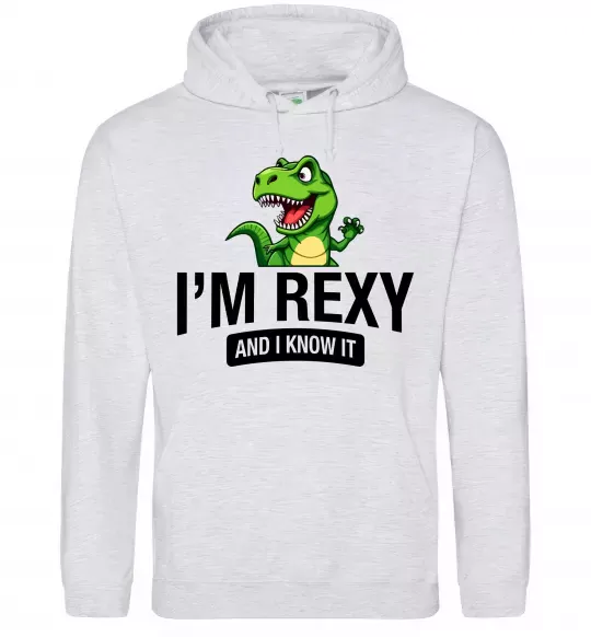 Мужская толстовка (худи) I`m rexy and I know it Серый меланж фото