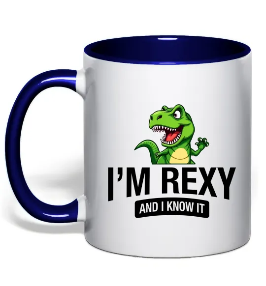 Чашка с цветной ручкой I`m rexy and I know it Глубокий темно-синий фото