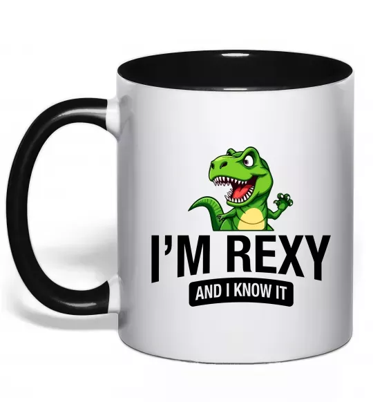 Чашка с цветной ручкой I`m rexy and I know it Черный фото
