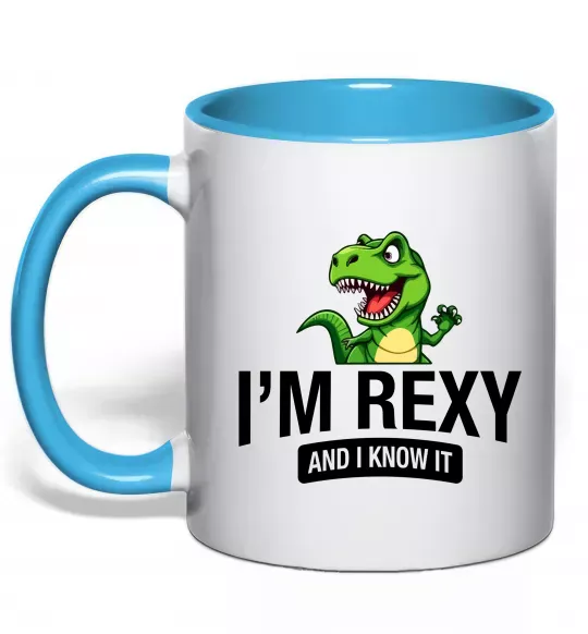 Чашка с цветной ручкой I`m rexy and I know it Голубой фото