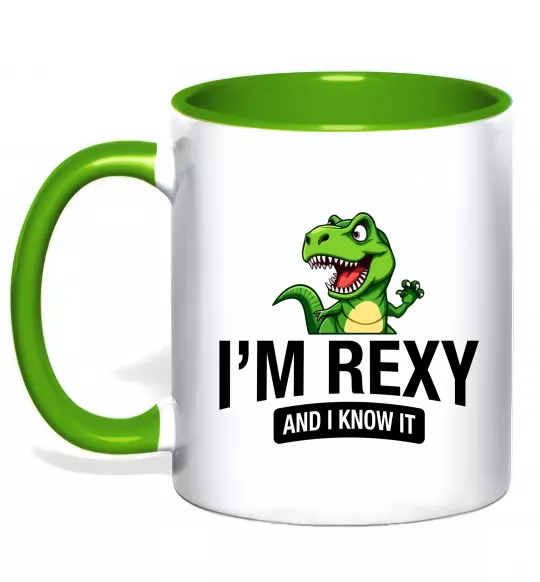 Чашка с цветной ручкой I`m rexy and I know it Зеленый фото