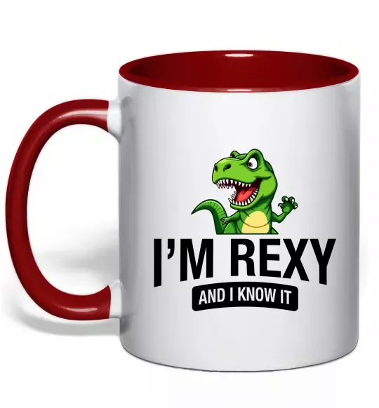 Чашка с цветной ручкой I`m rexy and I know it Красный фото