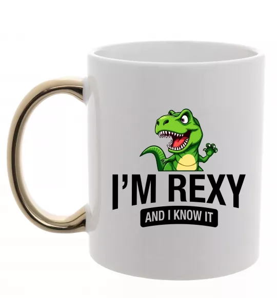 Чашка с цветной ручкой I`m rexy and I know it Золото фото
