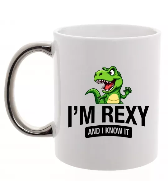 Чашка с цветной ручкой I`m rexy and I know it Серебро фото