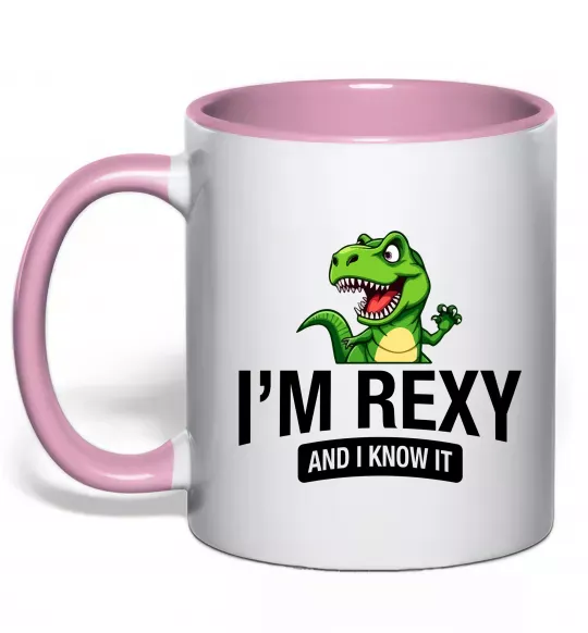 Чашка с цветной ручкой I`m rexy and I know it Нежно розовый фото