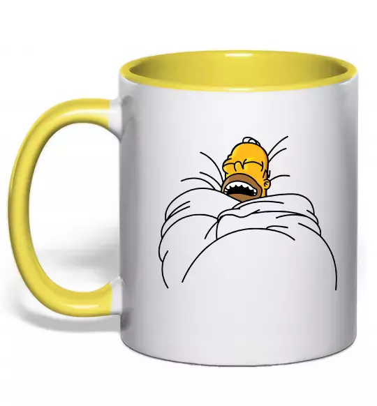 Чашка з кольоровою ручкою Гомер під ковдрою Сонячно жовтий фото