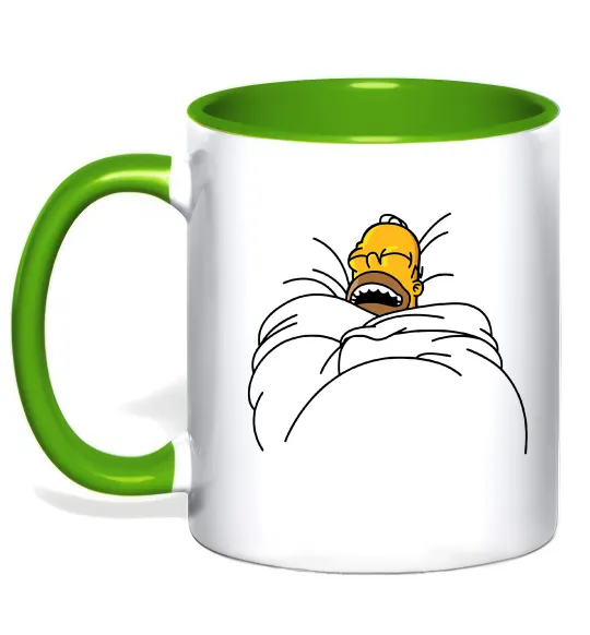 Чашка с цветной ручкой Гомер під ковдрою Лаймовый фото