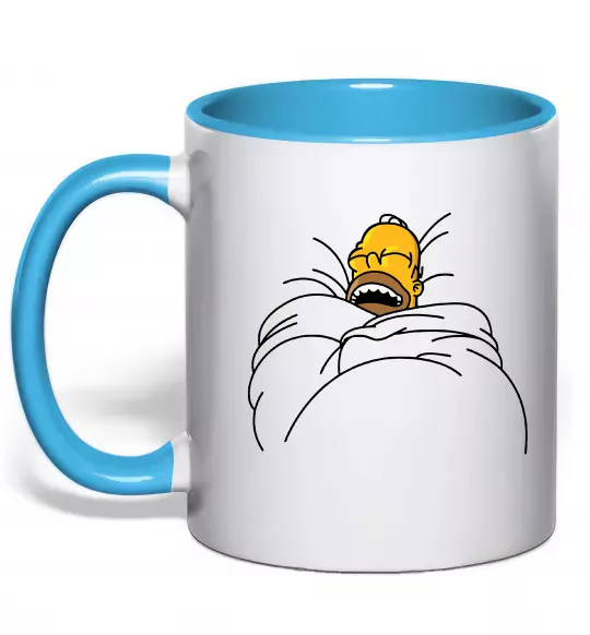 Чашка з кольоровою ручкою Гомер під ковдрою Блакитний фото