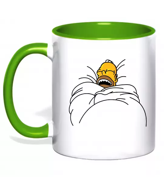 Чашка з кольоровою ручкою Гомер під ковдрою Зелений фото