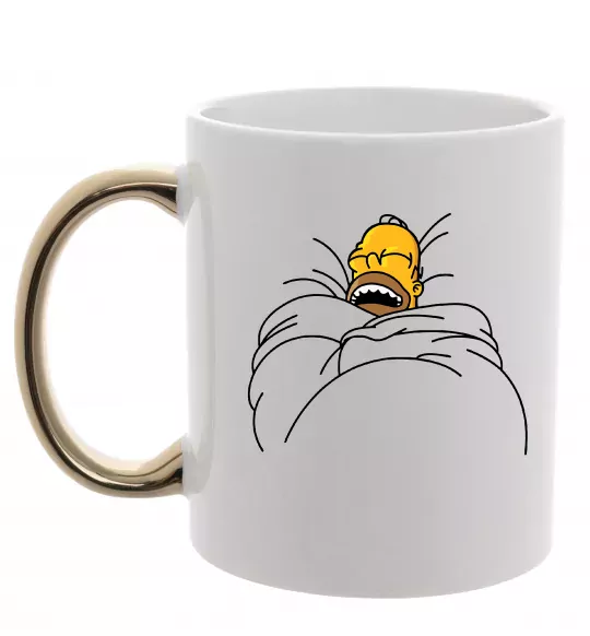 Чашка з кольоровою ручкою Гомер під ковдрою Золото фото