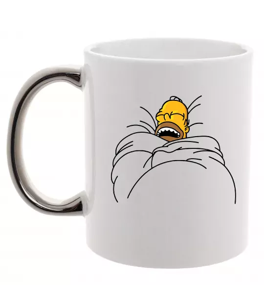 Чашка з кольоровою ручкою Гомер під ковдрою Срібло фото