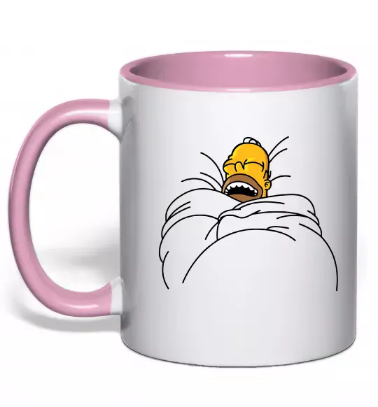 Чашка з кольоровою ручкою Гомер під ковдрою Ніжно рожевий фото