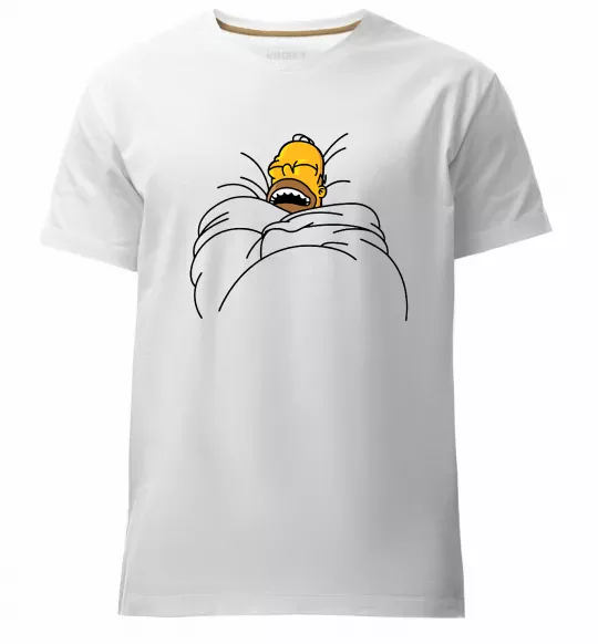 Чоловіча преміум футболка Гомер під ковдрою Білий фото