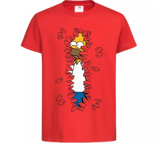 Детская футболка Гомер в кущах Красный фото