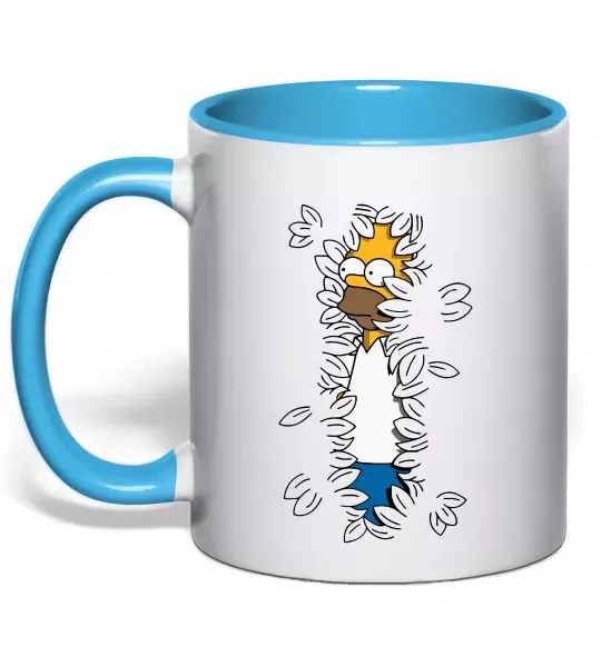 Чашка с цветной ручкой Гомер в кущах Голубой фото