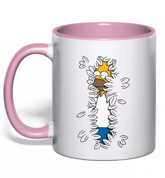 Чашка с цветной ручкой Гомер в кущах Нежно розовый фото