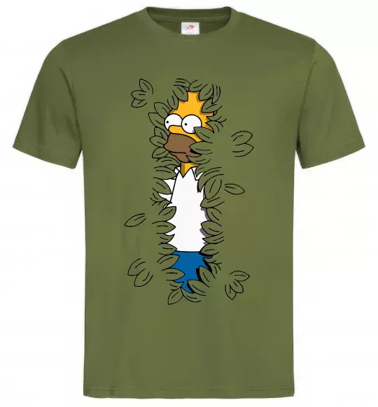 Чоловіча футболка Гомер в кущах Оливковий фото