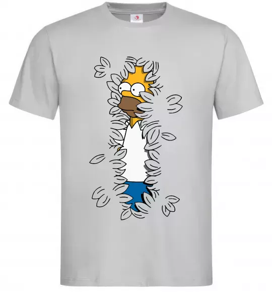 Чоловіча футболка Гомер в кущах Сірий фото