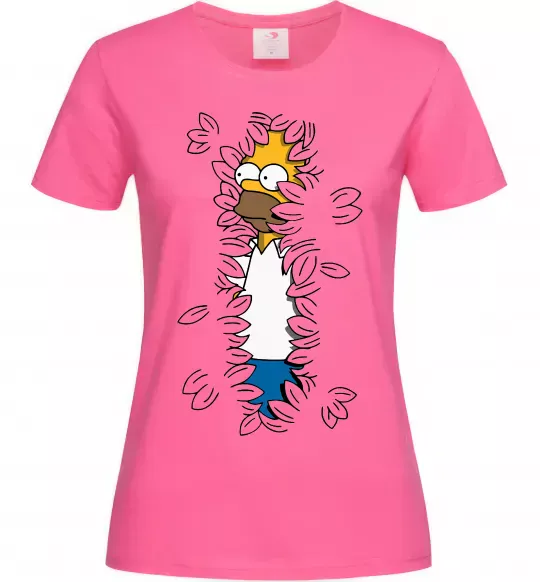 Женская футболка Гомер в кущах Ярко-розовый фото