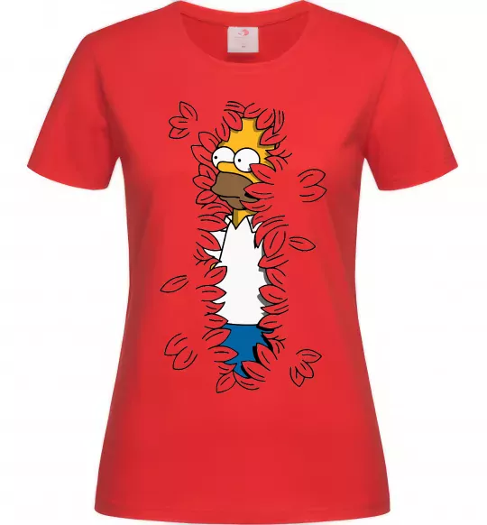 Женская футболка Гомер в кущах Красный фото