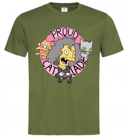 Чоловіча футболка Proud cat lady Оливковий фото